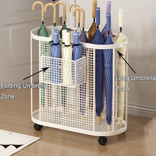 Porte-parapluie en fer forgé semi-ouvert avec double compartiment de stockage