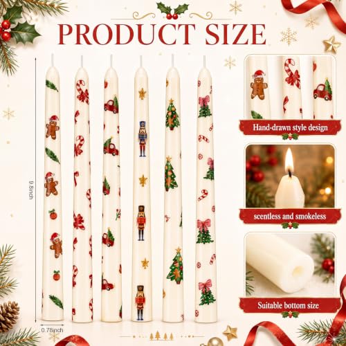 Image of Threlaco 6 Pcs Christmas Taper Candles Set, 9.8 Inch Gingerbread Nutracker