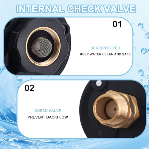 Image of BOXOB RV City Water Inlet with Brass Check Valve, 3 /4 inch NH Female to 1 /2 inch NPT Male RV Fresh Water Inlet Filter Connection Replacement for Camper Trailer Motorhome (Black)