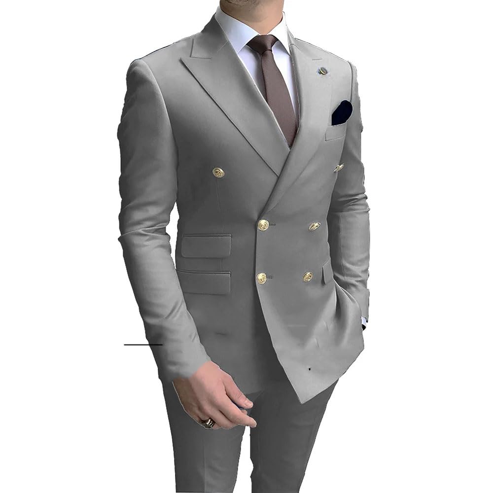 Uomini Smoking Partito 2 Pezzi Risvolto Uomini Abiti Bottoni Oro Abiti Doppiopetto Uomini Abiti Da Uomo Smoking Suit
