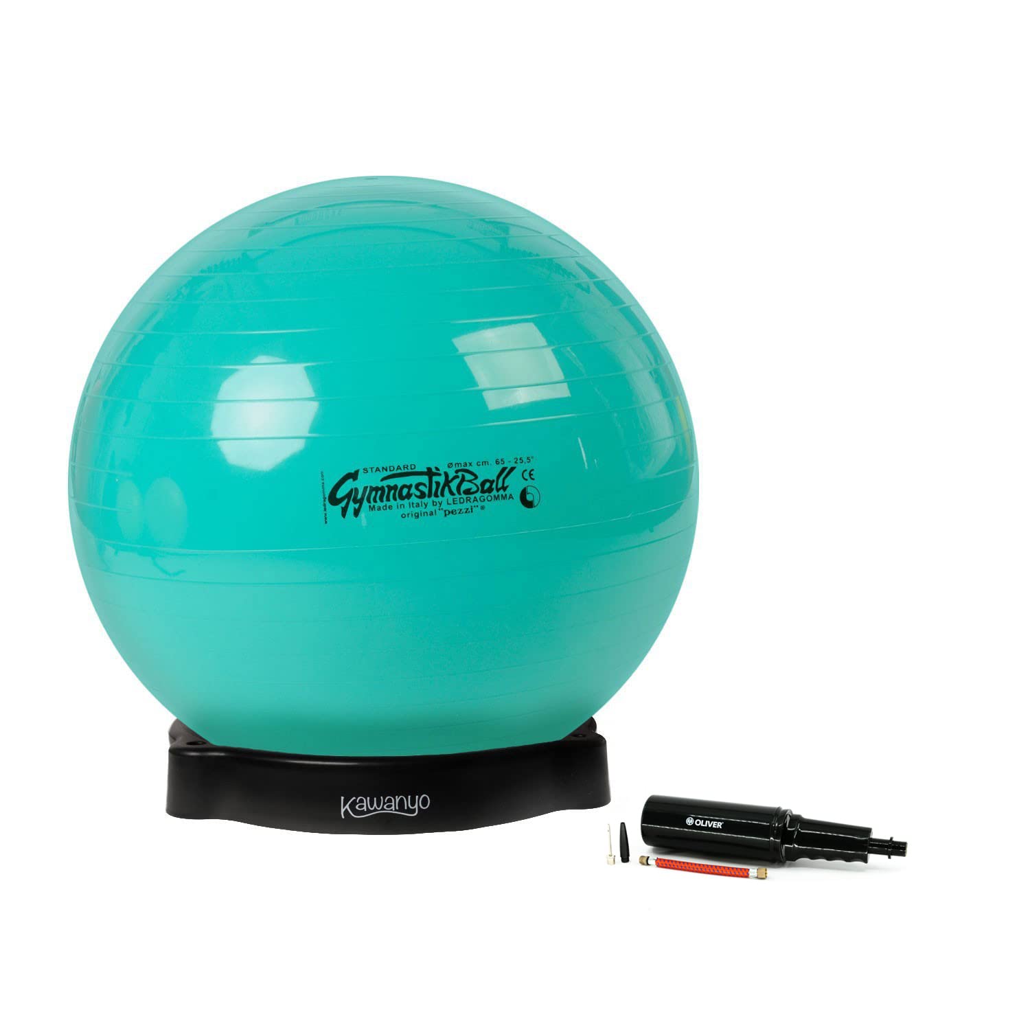 PEZZI Palla da ginnastica standard, diametro 65 cm, con ciotola e pompa, verde | Palla da seduta in robusto PVC, portata fino a 400 kg, per terapia, sport e ufficio