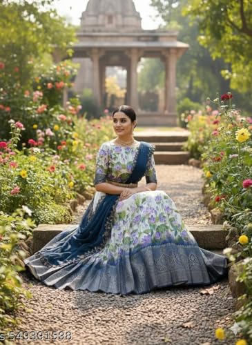 Image of ZITON ARICO MART Women's Indian Traditional Kanjivaram Silk Pure Weaving Lehenga Choli Along With Dupatta And Blouse Piece, Half Saree (Unstitched)