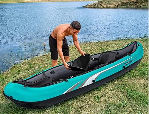 Tobin Sports Wavebreak Kayak. Inflatable Kayak for Two Adult Person. Tandem Fishing Kayak. Twin Lightweight Kayak is Also a Foldable Canoe.