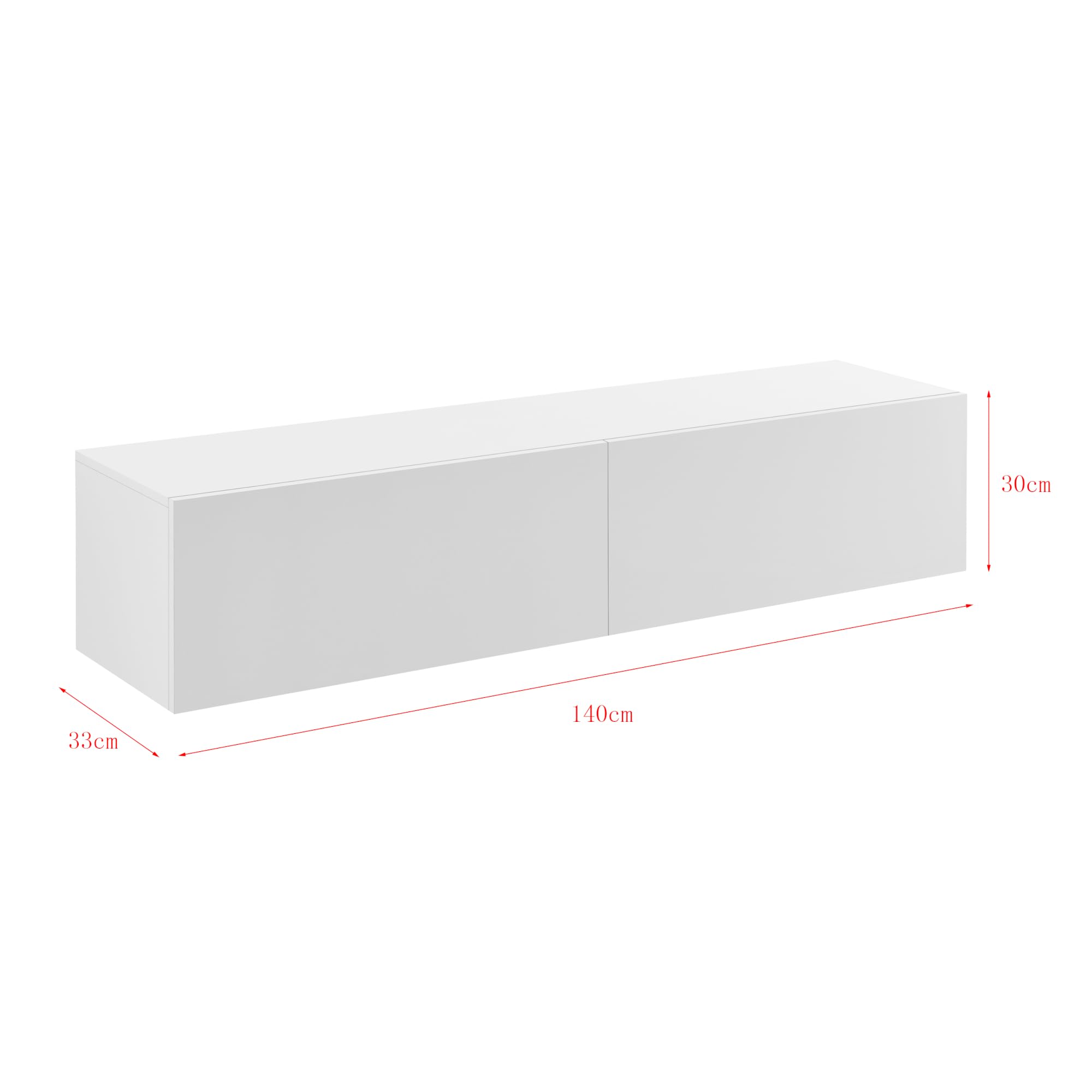 [en.casa] TV Lowboard hängend Evaton Hängeboard mit 2 Schranktüren Fernsehschrank schwebend Wohnzimmer 140 x 33 x 30 cm Weiß matt