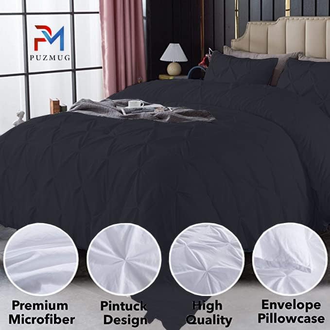 Miniatura 4 de Hermoso edredón plisado, 800 hilos, 100% algodón egipcio, juego de edredón de 3 piezas, tamaño súper king, color negro