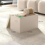 Fabric Storage Bins with Lids 14.6 * 10.6 * 10.2 in, 2-Pack Storage Baskets for Closet, Large Linen Organizers and Storage Bins for Bedroom, Collapsible Baskets and Bins with Handles, Off White