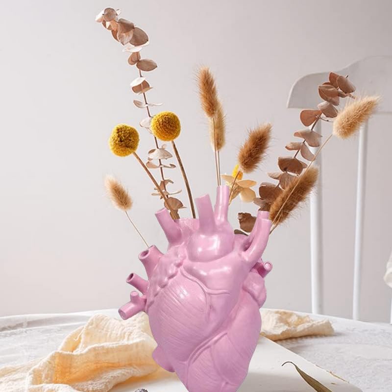CURTEK Decorative Flower vase for Home Decor 6.3 x 4.3 Inch Creative Heart Art Resin Vase Human Heart Shaped Vase Statue for Home Decor Craft Ornaments Creative Gift (Pink) - Image 4