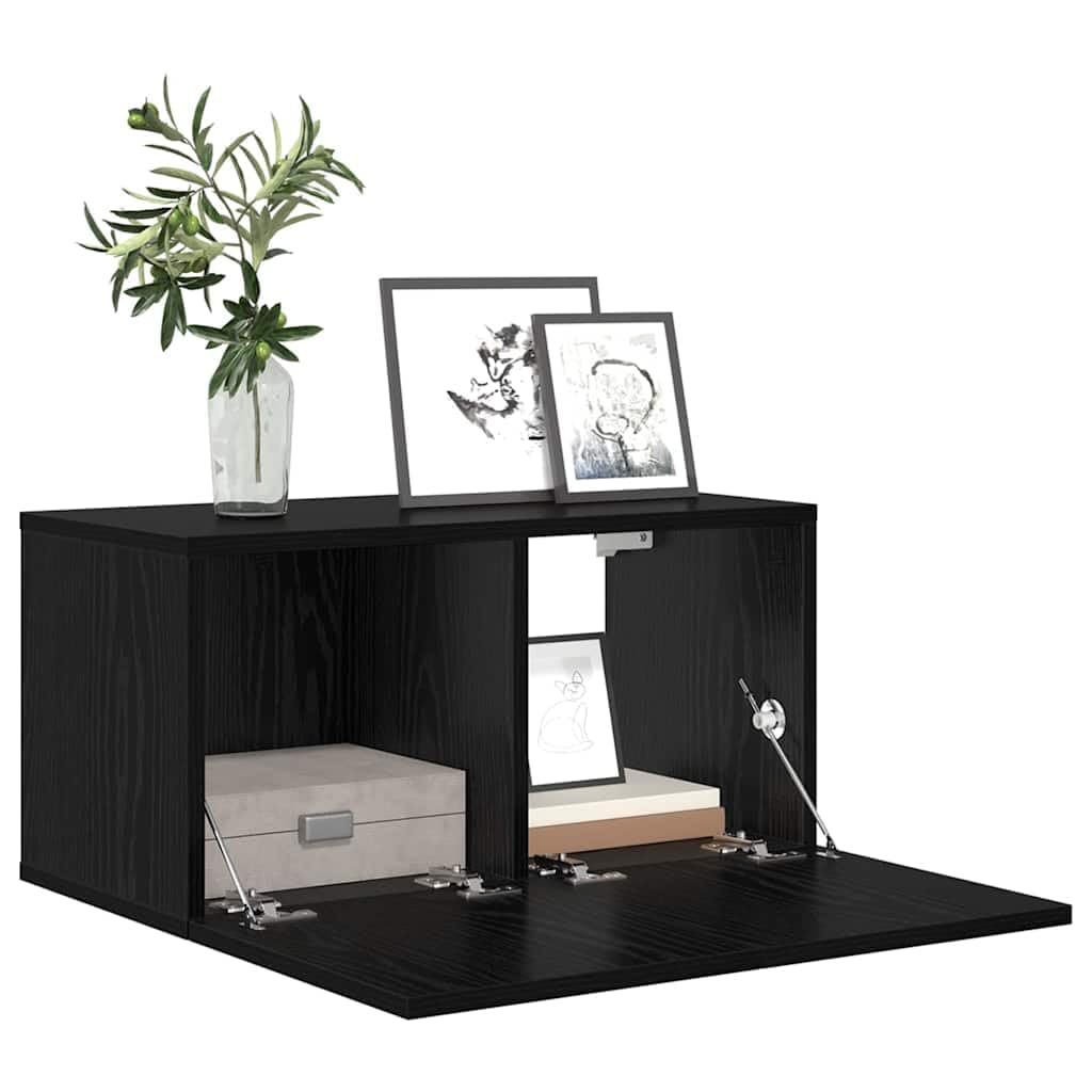 Set di 3 mobili per TV in legno nero, 60 x 30 x 30 cm, montaggio a parete con spazio e gestione dei cavi, per soggiorno, camera da letto, gaming e home theatre