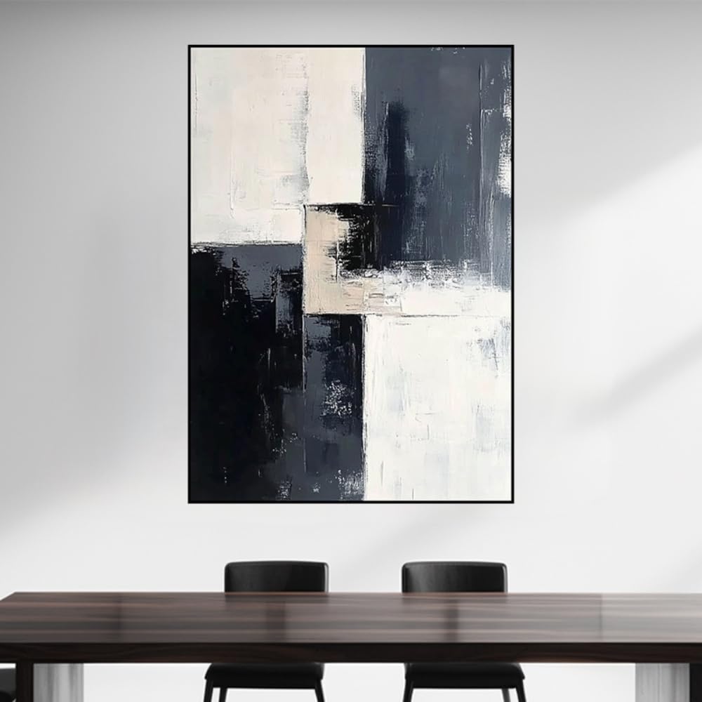 Czarno-białe nowoczesne abstrakcyjne płótno ścienne bardzo duże obramowanie do salonu dekoracja wejściowa (60 x 100 cm 24 x 39 cali) czarna ramka