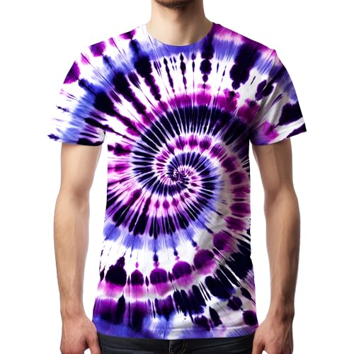 T-shirt tie dye à manches courtes hippie pour homme, violet, Taille M