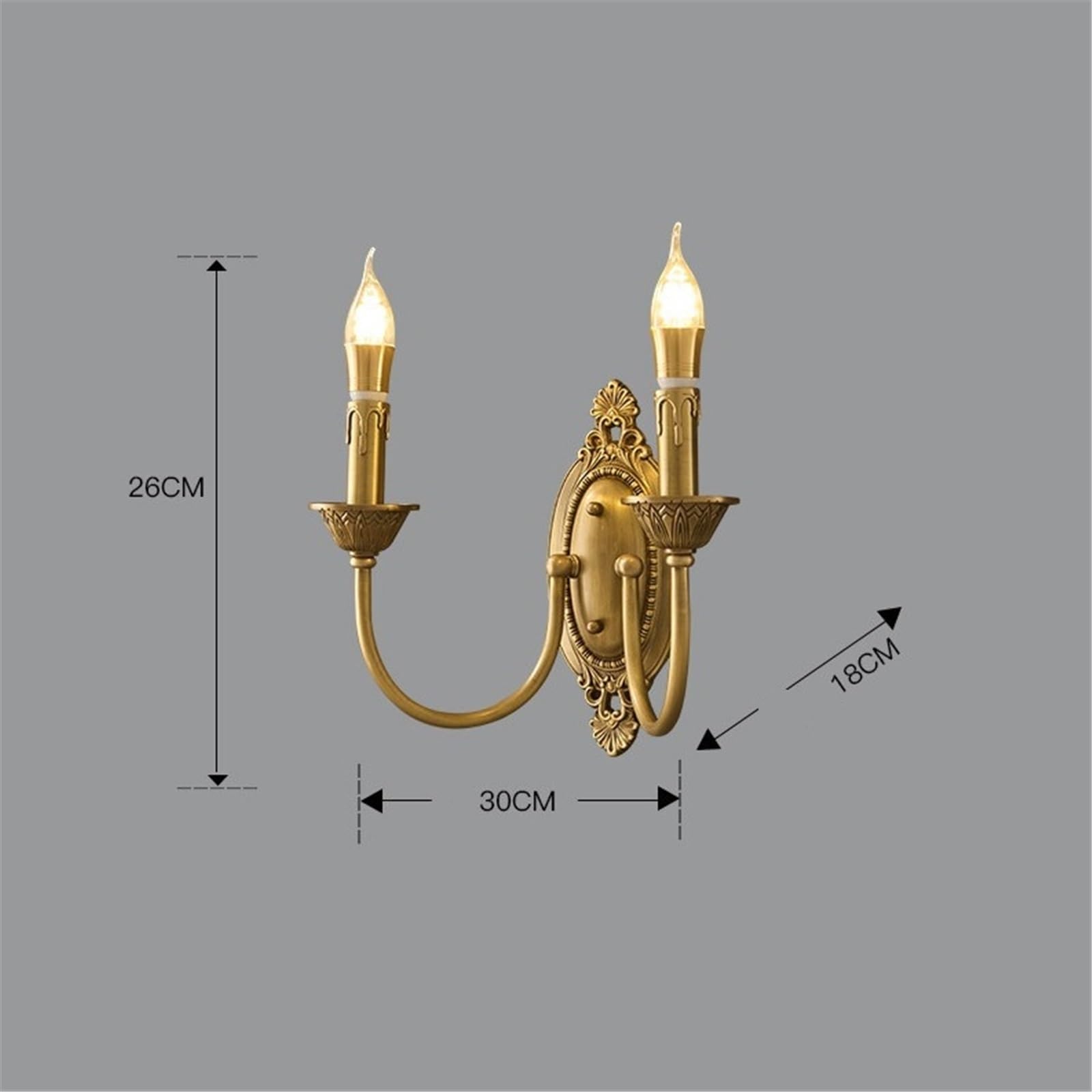 Innenwandleuchten Retro-Wandlampe aus Kupfer in Kerzenform, dekorative Lampe(Mittel)