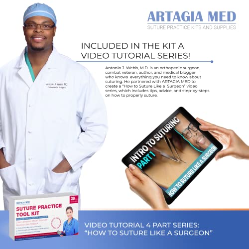Image of Suture Tool Kit and Threads with Needle | High Grade Stainless Steel Instruments Perfect for Suture Practice | Including Suture Training Video
