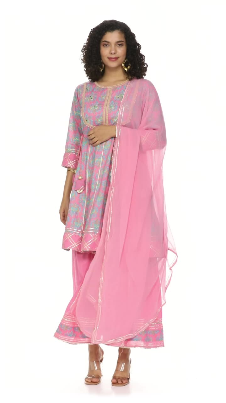 Ishin Women's Green & Pink Embroidered Gotta Patti Kurta Sharara Dupatta Set - 2XL, Ready To Wear - View #10
