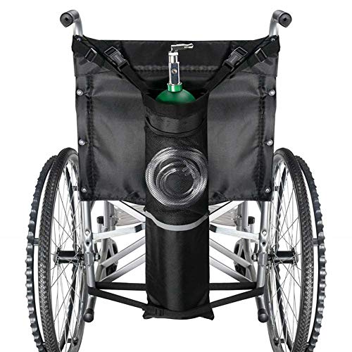 Rziioo Borsa per bombole di Ossigeno per sedie a rotelle con Fibbie, Adatta a Qualsiasi Sedia a rotelle, Nera