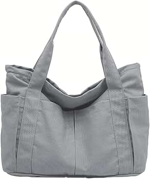 Amazon | トートバッグ 大きめ 帆布 軽量 6ポケット付き シンプル L