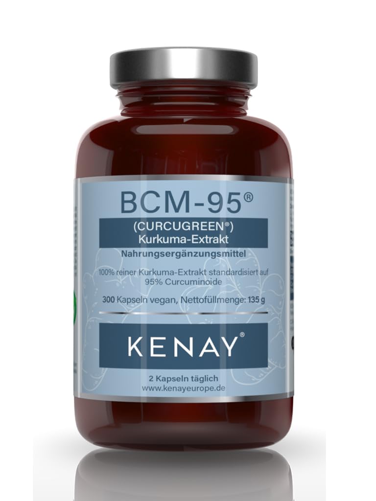 BCM-95® (Curcugreen®) Kurkuma-Extrakt - 750mg pro Tagesdosis - pflanzliche Kapsel - Vegan - Ohne Magnesiumstearat - 300 Kapseln vegan KENAY EUROPE