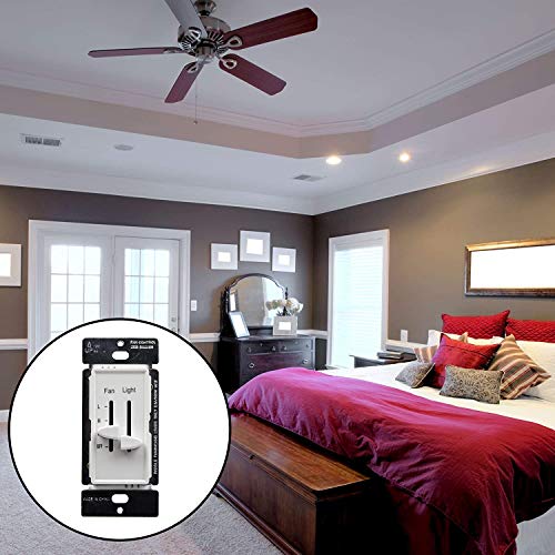 Enerlites 3 Speed Ceiling Fan Control And Led Dimmer Light Switch, 2.5A Single Pole Light Fan Switch, 300W Incandescent Load, No Neutral Wire Required, 17001-F3-W, White #TOP7