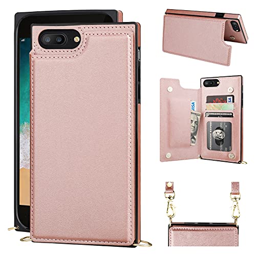 Bocasal Crossbody Wallet Case For Iphone 7 Plus/8 Plus Credit Card Holder Pu Leather Kickstand Shockproof Detachable Cross Body Strap Lanyard Magnetic Closure 5.5 Inch(Rose Gold) #TOP23