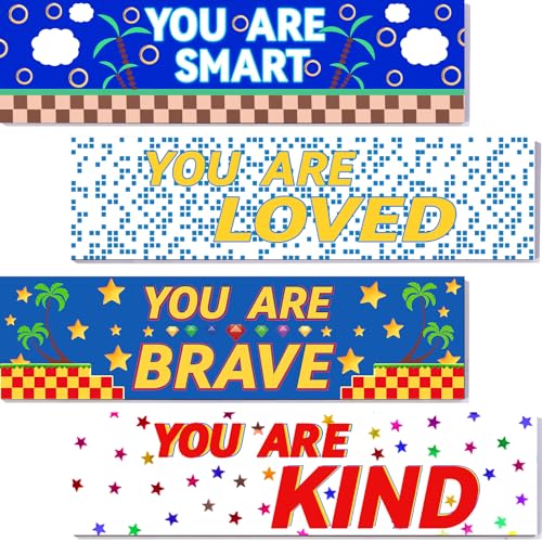 Image of 4PCS SpaceThemed Inspirational Wall Art Set Home Decor Art Prints Wall Decor Plaques Motivational Quotes Wall Galaxy Decor Cartoon Wooden Signs Blue