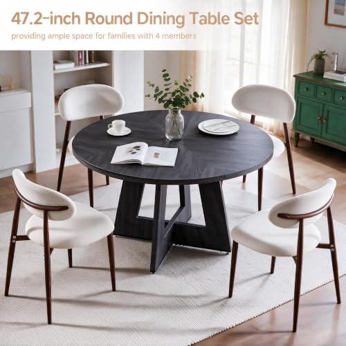 Image of 47'' Round Dining Table Set for 4, Kitchen Table and Chairs