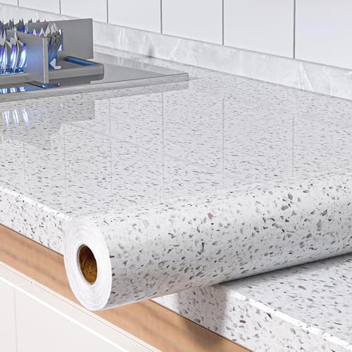 Glossy marble contact paper for countertops, peel-and-stick