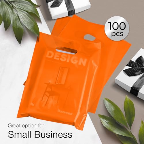 Image of Choice Marts 100 Orange Plastic Bags With Handles 9x12 Merchandise Bags