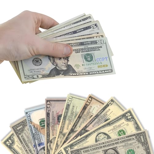 EIGHT4TWO® Pack 175 Billetes de Dinero Juguete - Compuesto por 20 Billetes de 1, 2, 5, 10, 20, 50 y 100 Dolares Falsos a Tamaño Real - Billetes de Juguete, No es Dinero Real.