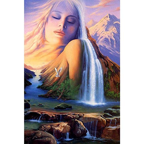 Diy Diamond Bordado Chica Montaña 5D Pintura Diamante Completo Punto de Cruz Paisajismo Redondo Rhinestones Regalo de Navidad,30X40cm