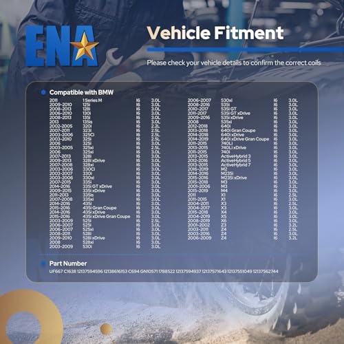 ENA Set of 6 Ignition Coil Pack Compatible with BMW 128i 135i 323i 325i 330i 335i 525i 528i 550i 650i M5 M6 X3 X5 X6 Z4 Z8 2.5L 3.0L 4.4L 6.0L Replacement for 12137550012 UF667 by ENA - Image 3