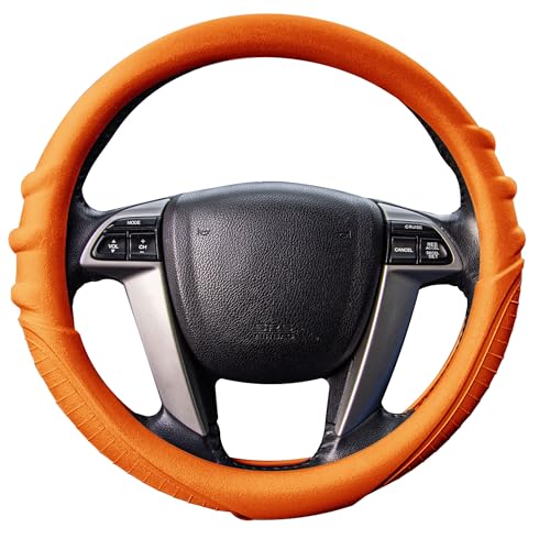 Image of FH Group Steering Wheel Cover (Silicone W. Grip & Pattern Massaging grip Orange Color-Fit Most Car Truck Suv or Van) Orange
