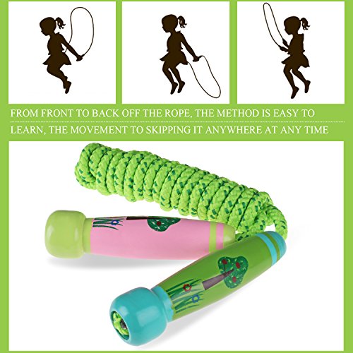 Foto von Reastar Springseile Kinder Verstellbare Sport springen Seil mit Cartoon Holzgriff und Baumwollseil ideal für Fitness Training, Spiel und Knochenentwicklung zu fördern