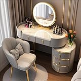 Coiffeuse avec tiroirs, miroir et tabouret : cette coiffeuse présente un élégant cadre en fer plaqué or associé à une construction en bois massif. Conçu pour l'élégance et la stabilité, il dispose d'un design robuste qui résiste à un usage quotidien tout en améliorant votre espace avec une touche de sophistication. Parfait pour mettre en valeur vos essentiels de beauté avec style.