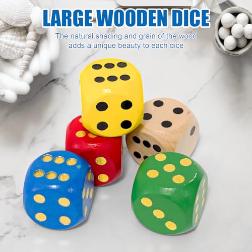 FORETOGO 5 Stück Würfel Groß,30mm Natur Holz Spielwürfel,Holz Farbige Würfel Bunt,Würfelspiel Kniffel Holzwürfel für Brettspiele Zuhause Partyspiel Mathematik,5 Farben