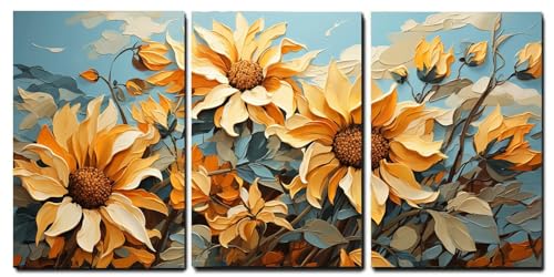 Cadeau cremaillere lot de 3 tableaux decoration murale moderne fleurs d'automne 55x80cm