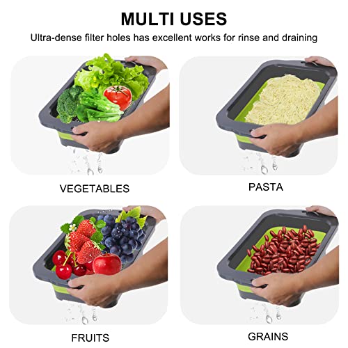 Qimh Colander Collapsible, Over Sink Silicone 9 Quart(8.5L) Extra Large Kitchen Strainers With Extendable Handles, Veggies, Fruit And Pasta Foldable Strainer, Bpa Free, Kitchen Essential #TOP2