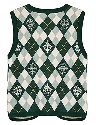 Women's V Neck Plaid Sweater Vest Christmas Knit Sleeveless Casual Green Sweater #TOP1
