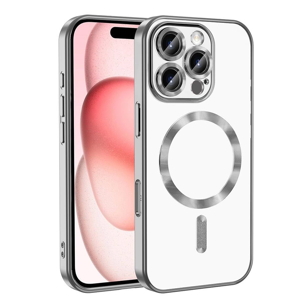 Zore Apple ile uyumlu iPhone 16 Pro Max Kılıf Kamera Korumalı M-safe Wireless Şarj Özellikli Zore Demre Kapak Gümüş