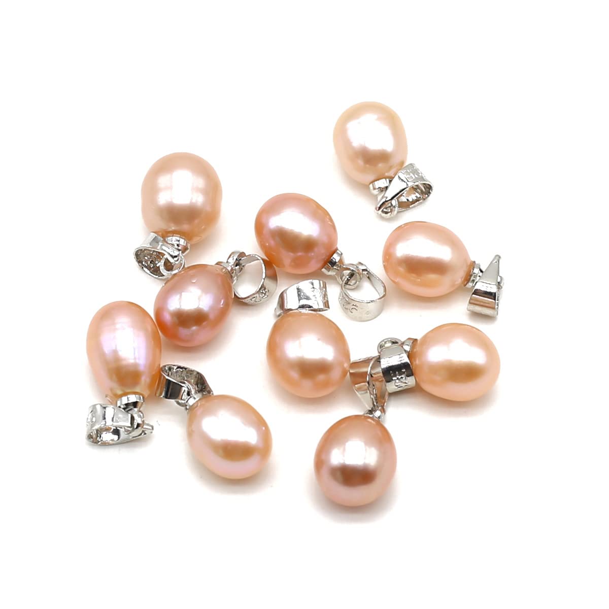 LE SKY 10 Pcs Natural Freshwater Pearl Pendants - 7-8mm Rice Shape AAA Cultured Pearls For Jewelry Making