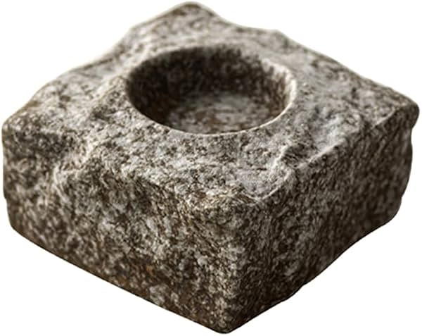 Portavelas de cerámica gris con textura de piedra pequeña, soporte decorativo para velas de té para bodas, mesa de comedor y decoración del hogar, 2.55 x 2.55 x 1.18 pulgadas