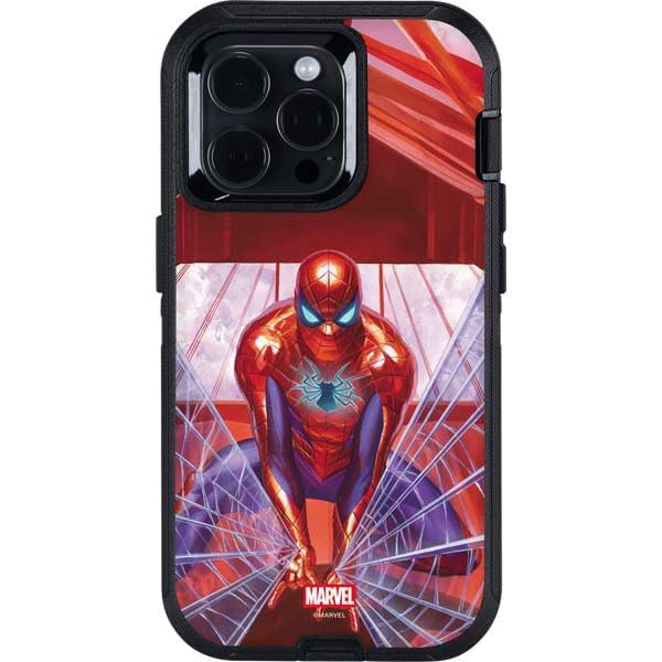Skinit Decal Phone Skin Compatible with OtterBox Defender iPhone 15 Pro Max - Officially Licensed Marvel Spiderman Web Slinger Design