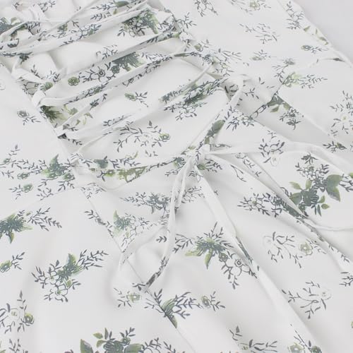 Image of Women Floral Corset Dress 2026 Boho Midi Sundress Summer Dress | Flowy A-Line Dress with Adjustable Spaghetti Straps Lace Up Back Front Slit High Waist for Vacation Wedding Guest