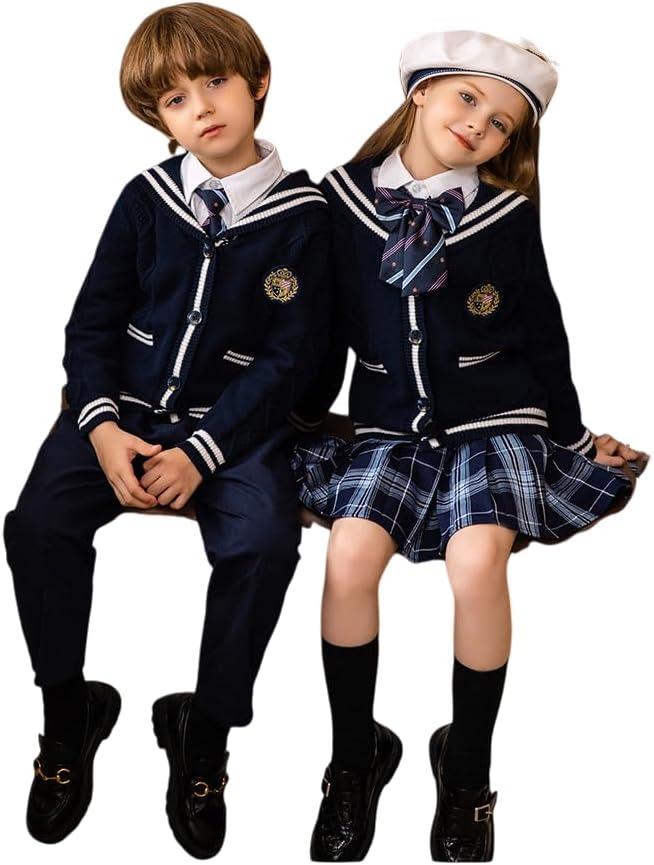 Boys' And Girls' Autumn/Winter School Uniform British-Style Knitwear Sets: Sweaters, Pants, And Skirts