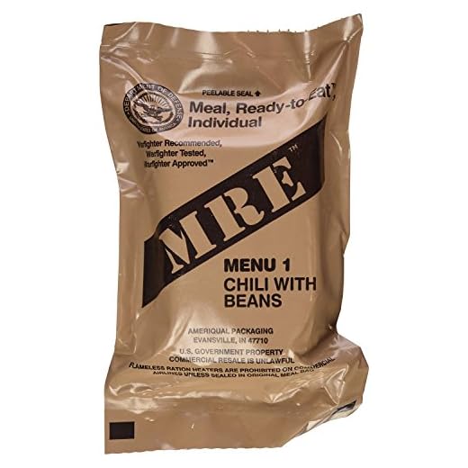 US MRE Måltid, redo att äta, arméranson EPA, blandade menyer, chili med bönor