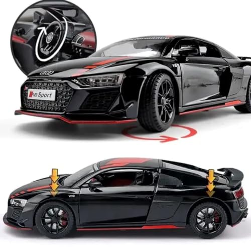 Image of 1:24 Scale Big Size Audi R8 V10 Toy Car | Metal Pullback Diecast Car for Kids with Openable Doors, Sound, Light Effects Toy for Car Enthusiasts (Color As Per Available),black