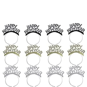 Amosfun HAPPY NEW YEAR Headband Tiara New Years Party Favors Gold Silver Black 12 Pieces