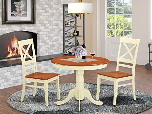 East West Furniture Dining Table Set 2 Excellent Dining Room Chairs - A Attractive Round Wooden Table- Cherry Color Wooden Seat Cherry And Buttermilk Dining Table