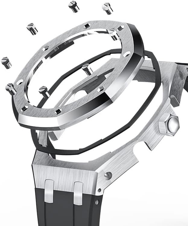 4th Generation GA2100/2110 Rubber Watch Band+Stainless Steel Metal Case Mod Kit, Compatible With GA2100/2110 Upgraded Metal Bezel Fluororubber Strap