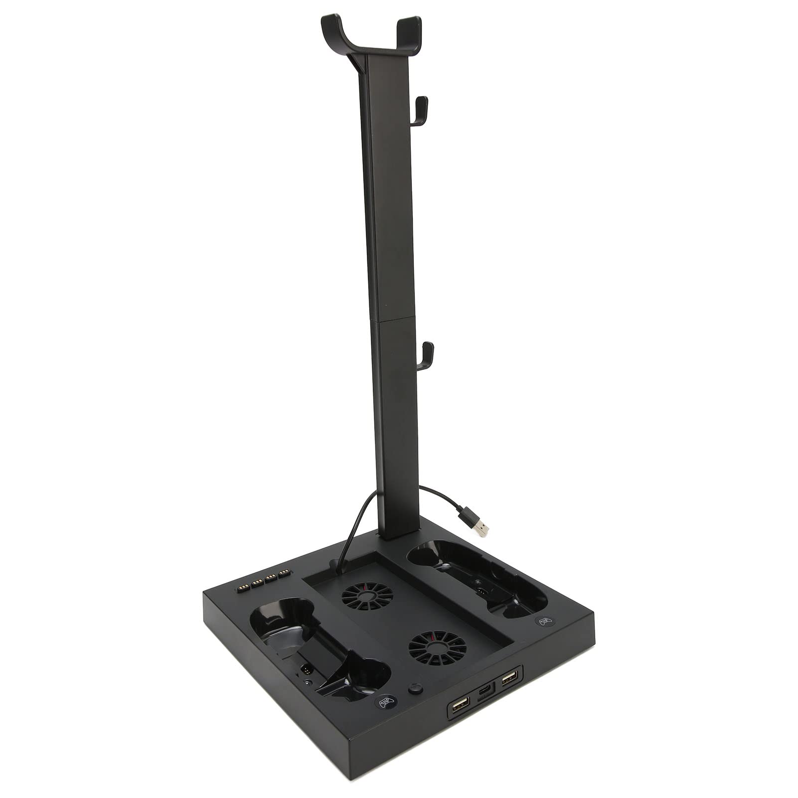 Doppio Dock di Ricarica, Indicatore LED Trasparente Supporto per Caricabatterie per Console di Gioco Staffa per Auricolari Verticale 5 in 1 Salvaspazio con 2 Ventole di