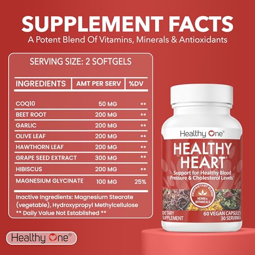 Healthy Heart - Promotes Healthy Cholesterol Circulation & Blood Pressure - Plaque - Cortisol - Arteries - LDL - HDL - CoQ10 - Hawthorne - Beet Root - Garlic - Olive Leaf - Hibiscus - 60 Count - Image 3