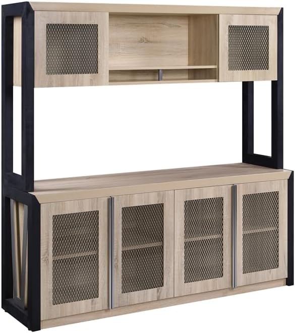 NBF District Office Storage Credenza - Modern Sideboard with 2 Adjustable Shelves - Credenza Storage Cabinet with 4 Doors and Laminate Top - (72" W x 20" D x 29.5" H, Black & Gray)